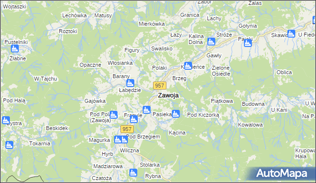 mapa Zawoja, Zawoja na mapie Targeo