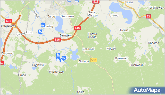 mapa Zazdrość gmina Stawiguda, Zazdrość gmina Stawiguda na mapie Targeo