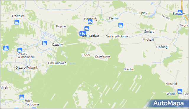 mapa Zażelazna, Zażelazna na mapie Targeo