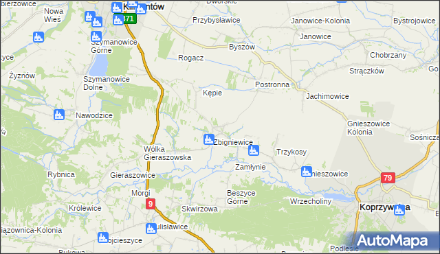 mapa Zbigniewice-Kolonia, Zbigniewice-Kolonia na mapie Targeo