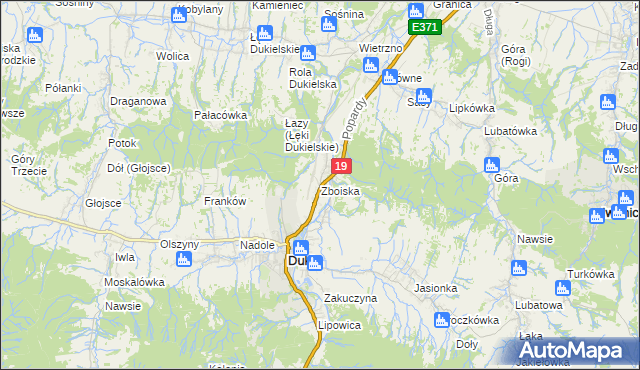 mapa Zboiska gmina Dukla, Zboiska gmina Dukla na mapie Targeo