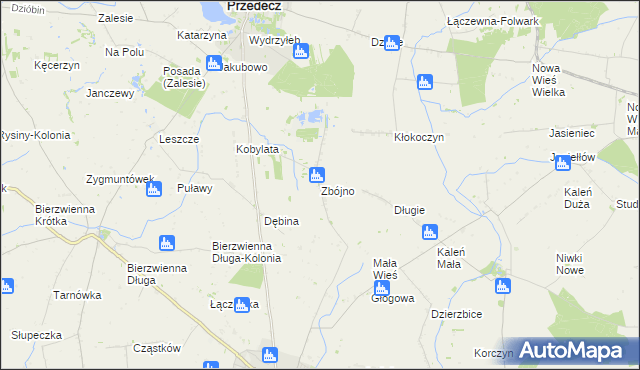 mapa Zbójno gmina Kłodawa, Zbójno gmina Kłodawa na mapie Targeo