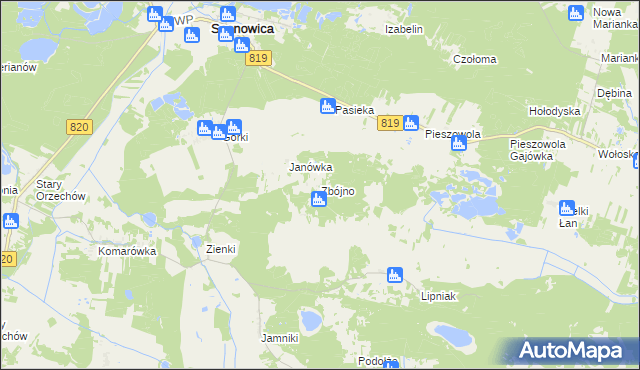 mapa Zbójno gmina Sosnowica, Zbójno gmina Sosnowica na mapie Targeo