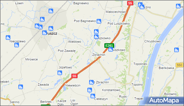 mapa Zbrachlin gmina Pruszcz, Zbrachlin gmina Pruszcz na mapie Targeo