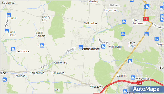 mapa Zbrosławice, Zbrosławice na mapie Targeo