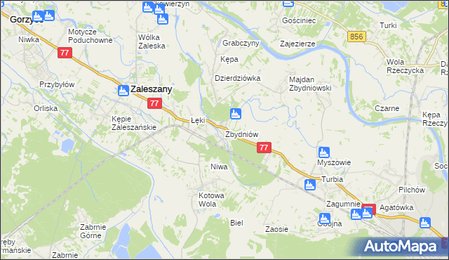 mapa Zbydniów gmina Zaleszany, Zbydniów gmina Zaleszany na mapie Targeo