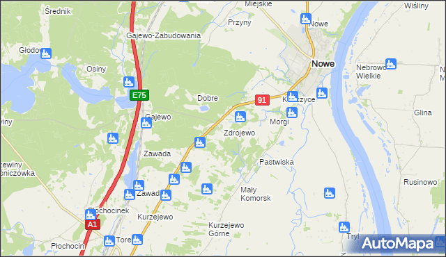 mapa Zdrojewo gmina Nowe, Zdrojewo gmina Nowe na mapie Targeo