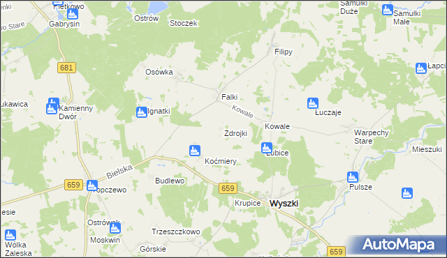 mapa Zdrojki gmina Wyszki, Zdrojki gmina Wyszki na mapie Targeo