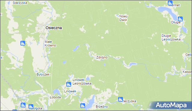 mapa Zdrójno gmina Osieczna, Zdrójno gmina Osieczna na mapie Targeo