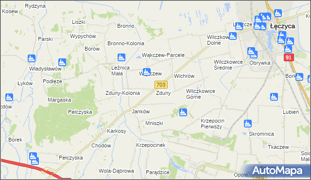 mapa Zduny gmina Łęczyca, Zduny gmina Łęczyca na mapie Targeo