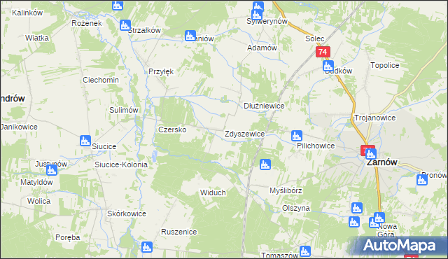 mapa Zdyszewice, Zdyszewice na mapie Targeo