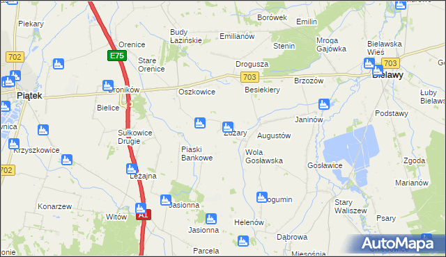 mapa Żdżary gmina Bielawy, Żdżary gmina Bielawy na mapie Targeo