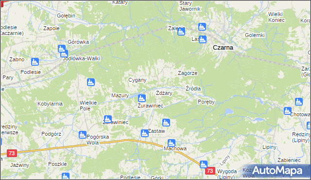 mapa Żdżary gmina Czarna, Żdżary gmina Czarna na mapie Targeo