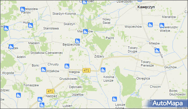 mapa Żdżary gmina Kawęczyn, Żdżary gmina Kawęczyn na mapie Targeo