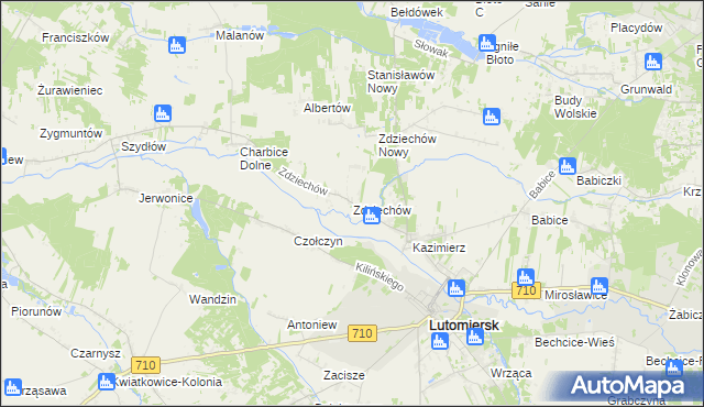 mapa Zdziechów gmina Lutomiersk, Zdziechów gmina Lutomiersk na mapie Targeo