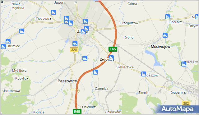 mapa Zębowice gmina Paszowice, Zębowice gmina Paszowice na mapie Targeo