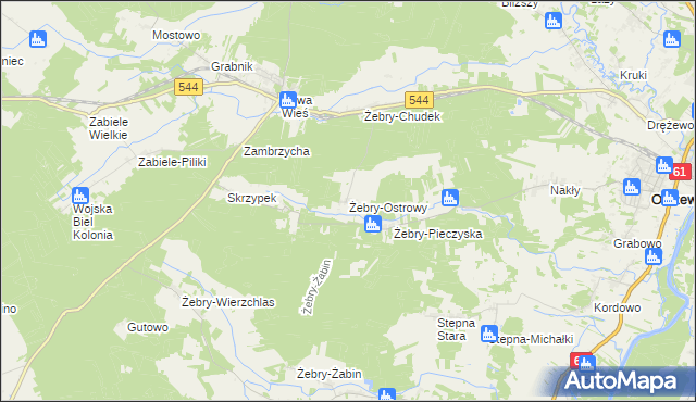 mapa Żebry-Ostrowy, Żebry-Ostrowy na mapie Targeo