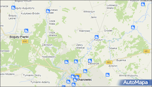 mapa Żebry Wielkie, Żebry Wielkie na mapie Targeo