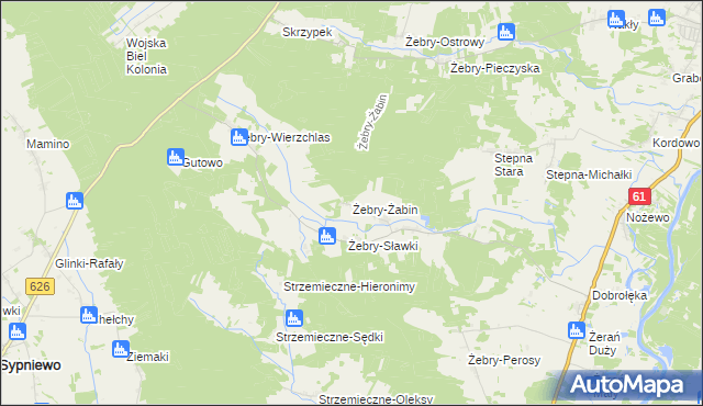 mapa Żebry-Żabin, Żebry-Żabin na mapie Targeo