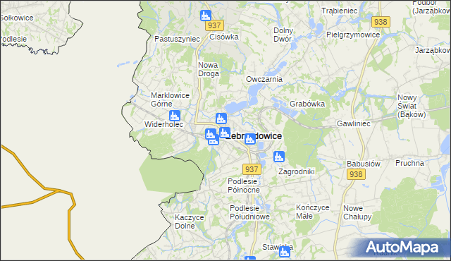 mapa Zebrzydowice powiat cieszyński, Zebrzydowice powiat cieszyński na mapie Targeo