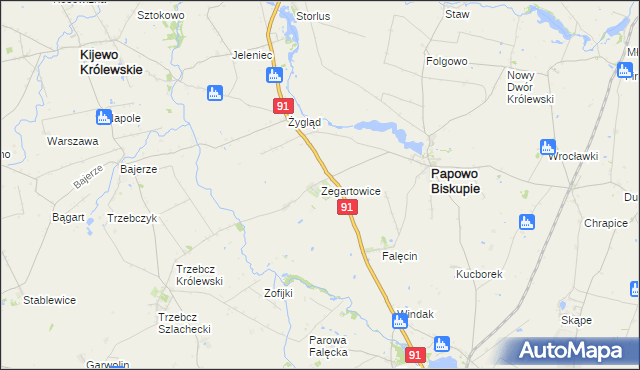 mapa Zegartowice gmina Papowo Biskupie, Zegartowice gmina Papowo Biskupie na mapie Targeo