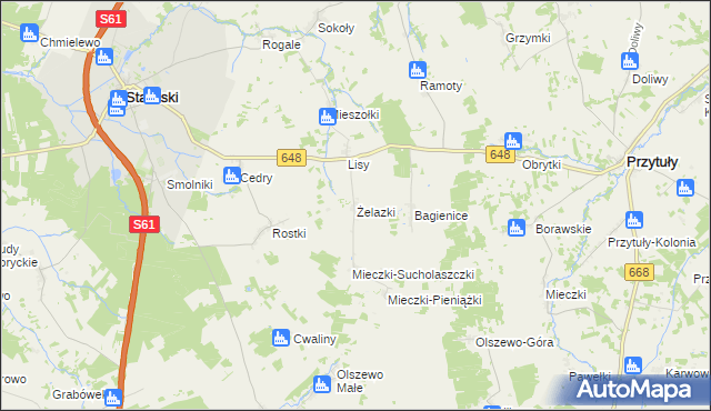 mapa Żelazki gmina Stawiski, Żelazki gmina Stawiski na mapie Targeo