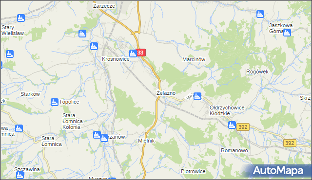 mapa Żelazno gmina Kłodzko, Żelazno gmina Kłodzko na mapie Targeo