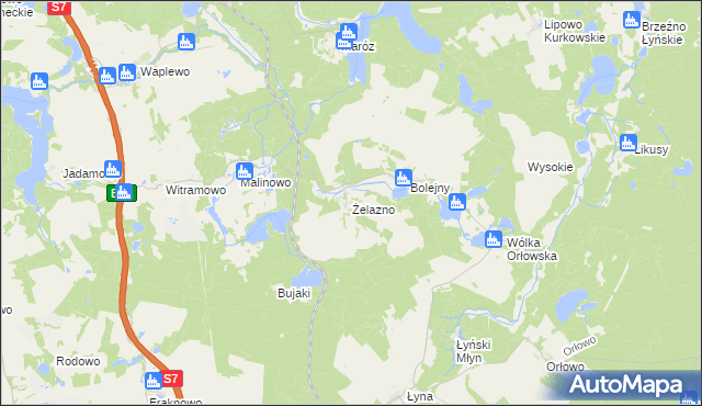 mapa Żelazno gmina Nidzica, Żelazno gmina Nidzica na mapie Targeo