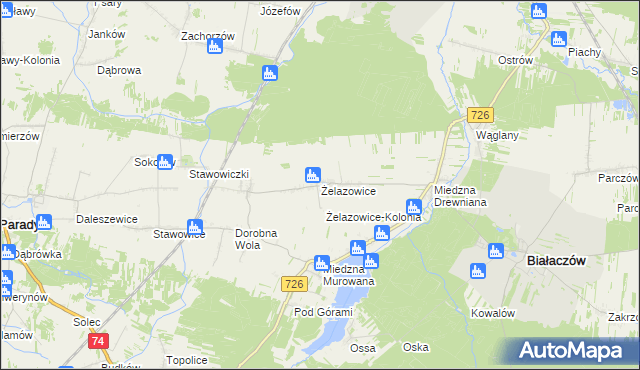 mapa Żelazowice, Żelazowice na mapie Targeo