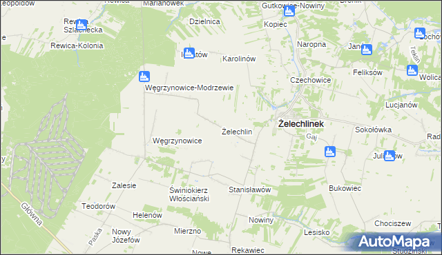 mapa Żelechlin gmina Żelechlinek, Żelechlin gmina Żelechlinek na mapie Targeo
