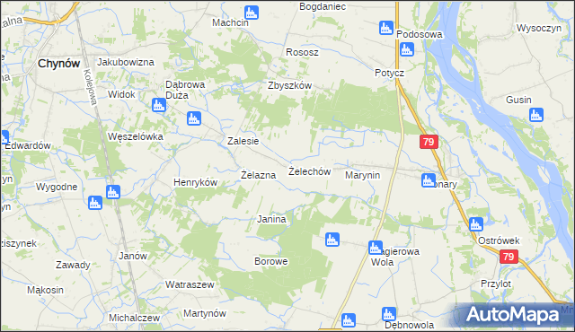 mapa Żelechów gmina Chynów, Żelechów gmina Chynów na mapie Targeo