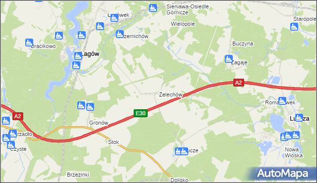 mapa Żelechów gmina Łagów, Żelechów gmina Łagów na mapie Targeo