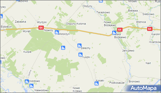 mapa Żelechy gmina Piątnica, Żelechy gmina Piątnica na mapie Targeo