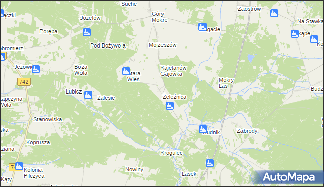 mapa Żeleźnica gmina Przedbórz, Żeleźnica gmina Przedbórz na mapie Targeo