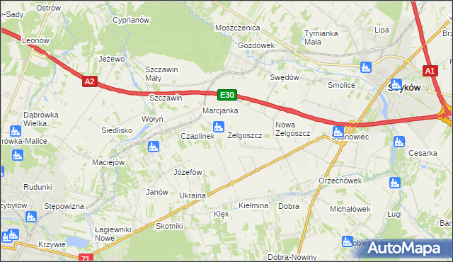 mapa Zelgoszcz gmina Stryków, Zelgoszcz gmina Stryków na mapie Targeo