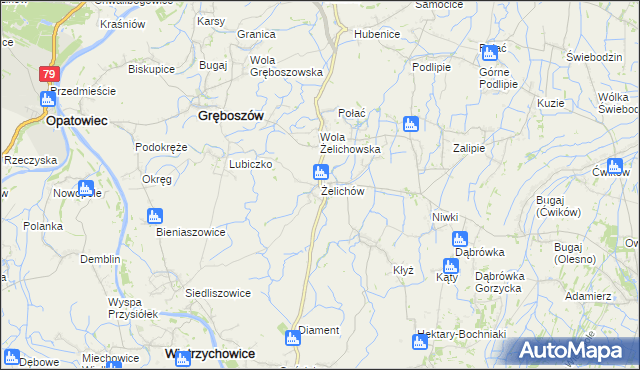 mapa Żelichów gmina Gręboszów, Żelichów gmina Gręboszów na mapie Targeo