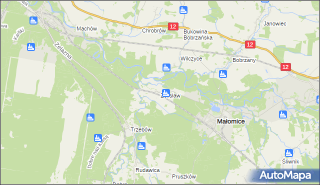 mapa Żelisław gmina Małomice, Żelisław gmina Małomice na mapie Targeo