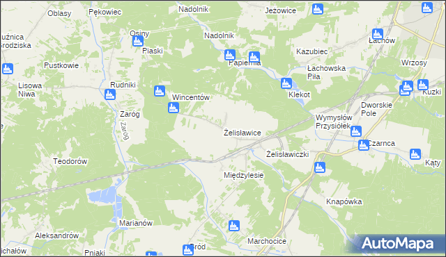 mapa Żelisławice gmina Secemin, Żelisławice gmina Secemin na mapie Targeo