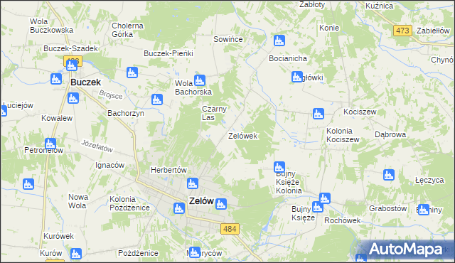 mapa Zelówek, Zelówek na mapie Targeo