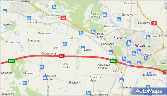 mapa Żerniki gmina Września, Żerniki gmina Września na mapie Targeo