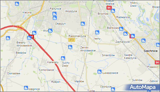 mapa Żerniki Wrocławskie, Żerniki Wrocławskie na mapie Targeo