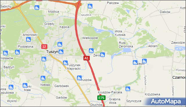 mapa Żeromin gmina Tuszyn, Żeromin gmina Tuszyn na mapie Targeo