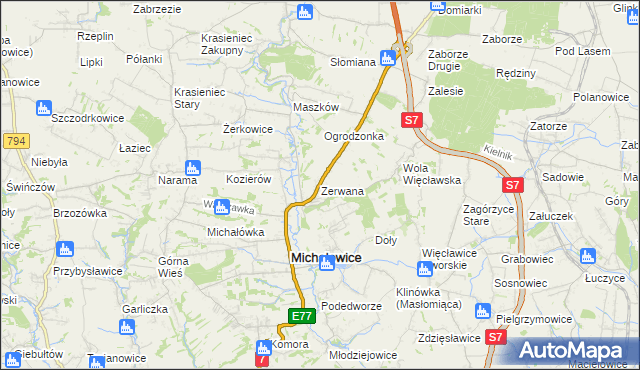 mapa Zerwana, Zerwana na mapie Targeo