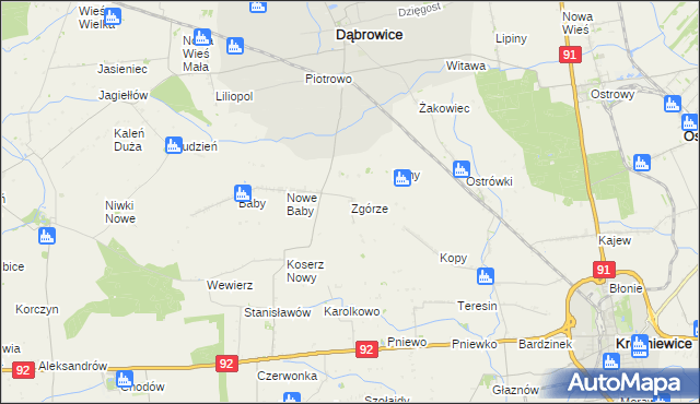 mapa Zgórze gmina Dąbrowice, Zgórze gmina Dąbrowice na mapie Targeo