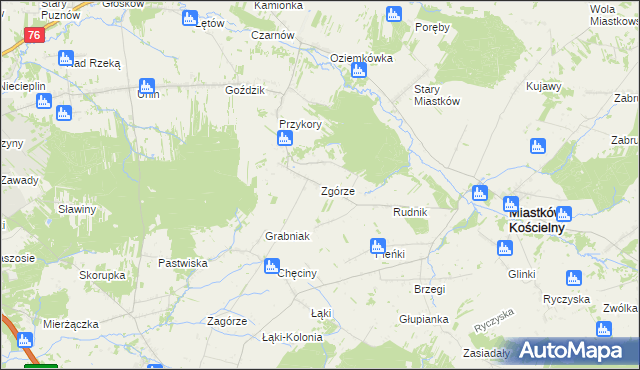 mapa Zgórze gmina Miastków Kościelny, Zgórze gmina Miastków Kościelny na mapie Targeo