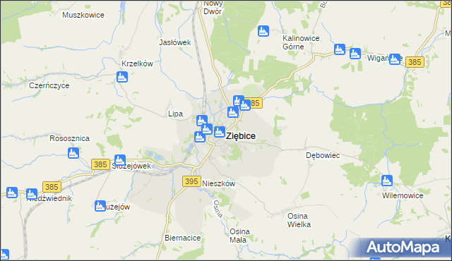 mapa Ziębice, Ziębice na mapie Targeo