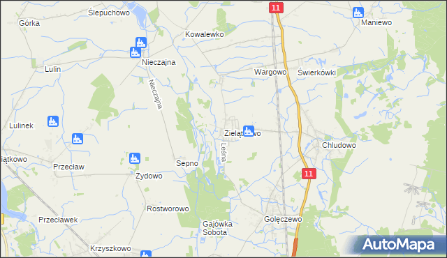 mapa Zielątkowo gmina Suchy Las, Zielątkowo gmina Suchy Las na mapie Targeo