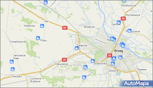 mapa Zielęcice gmina Skarbimierz, Zielęcice gmina Skarbimierz na mapie Targeo