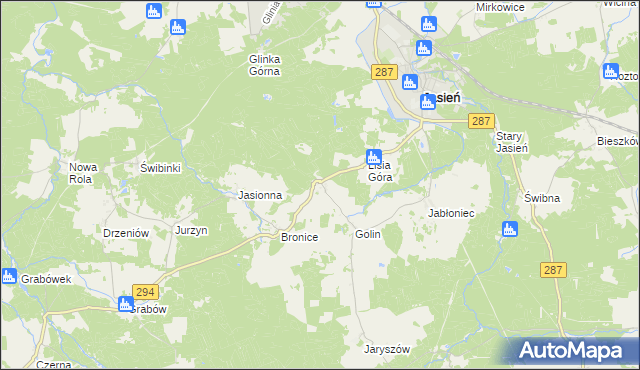 mapa Zieleniec gmina Jasień, Zieleniec gmina Jasień na mapie Targeo