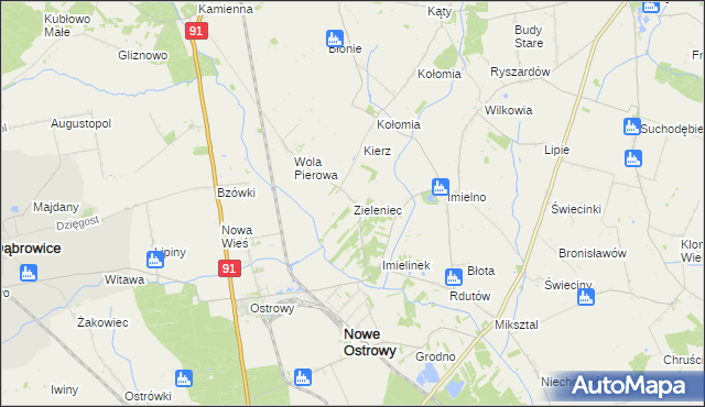mapa Zieleniec gmina Nowe Ostrowy, Zieleniec gmina Nowe Ostrowy na mapie Targeo